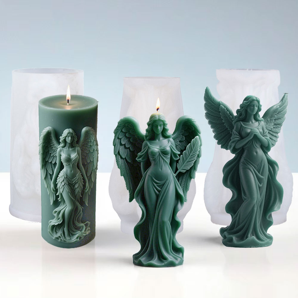 Candle Making Wax Melter - 翼女神香りのシリコーンキャンドルモールド DIY 祈り天使の彫刻石膏樹脂モールド女性キャンドル作成用品家の装飾