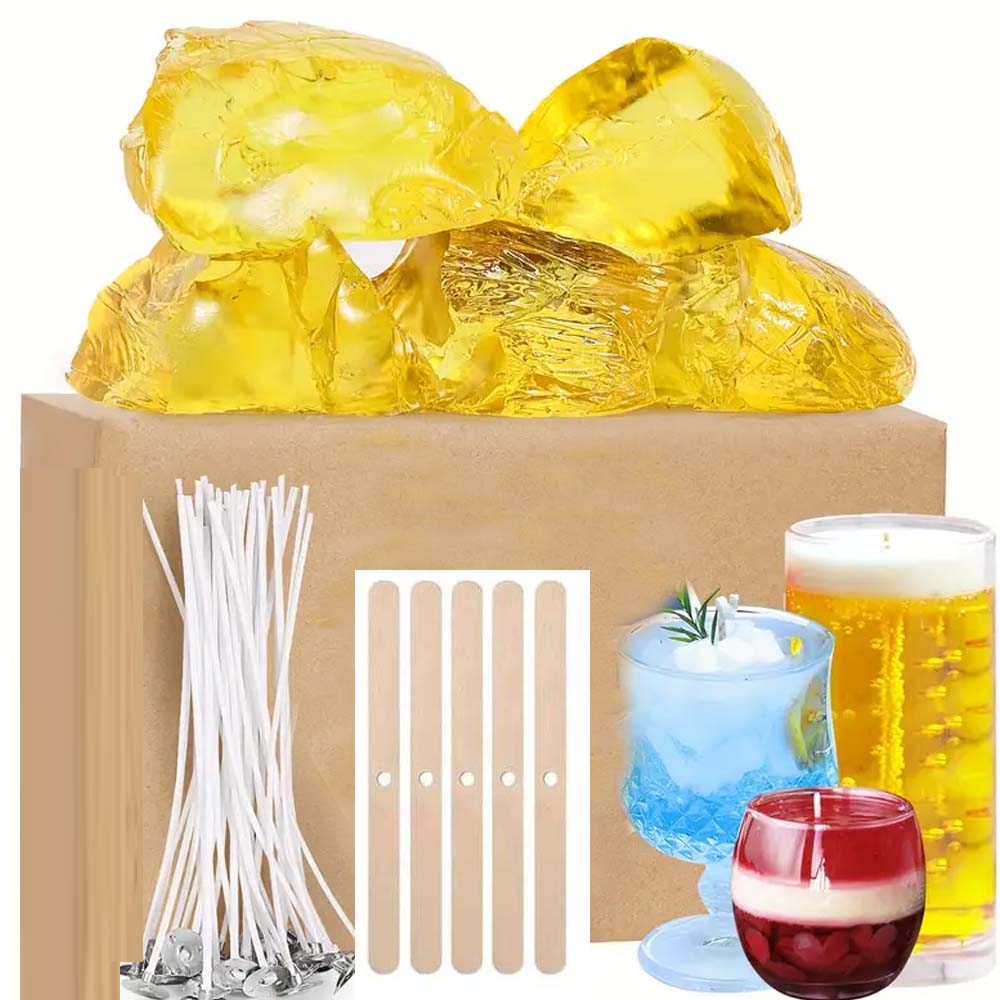 Candle Making Wax Melter - キャンドル作りセットキット用のイエロークリアジェルゼリーワックス200g、キャンドル芯と木製キャンドル芯センタリングデバイス付き