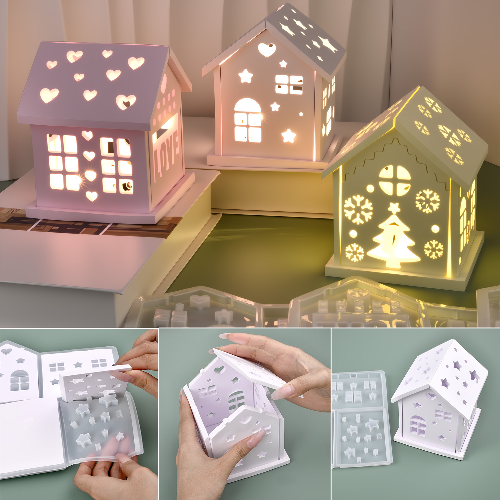Candle Making Things - 3Dハウスシリコンモールド DIY クリスマスツリー ラブスター ハウスオーナメント デコレーション