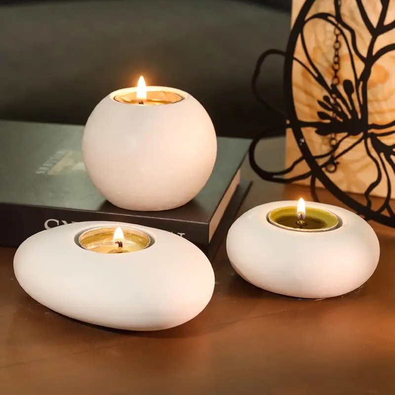 Candle Mold Silicone - ティーライトキャンドルホルダー樹脂シリコンモールド、クリスタルボール/球体エポキシ樹脂モールド、楕円形石膏コンクリートフラワーポット作成モールド
