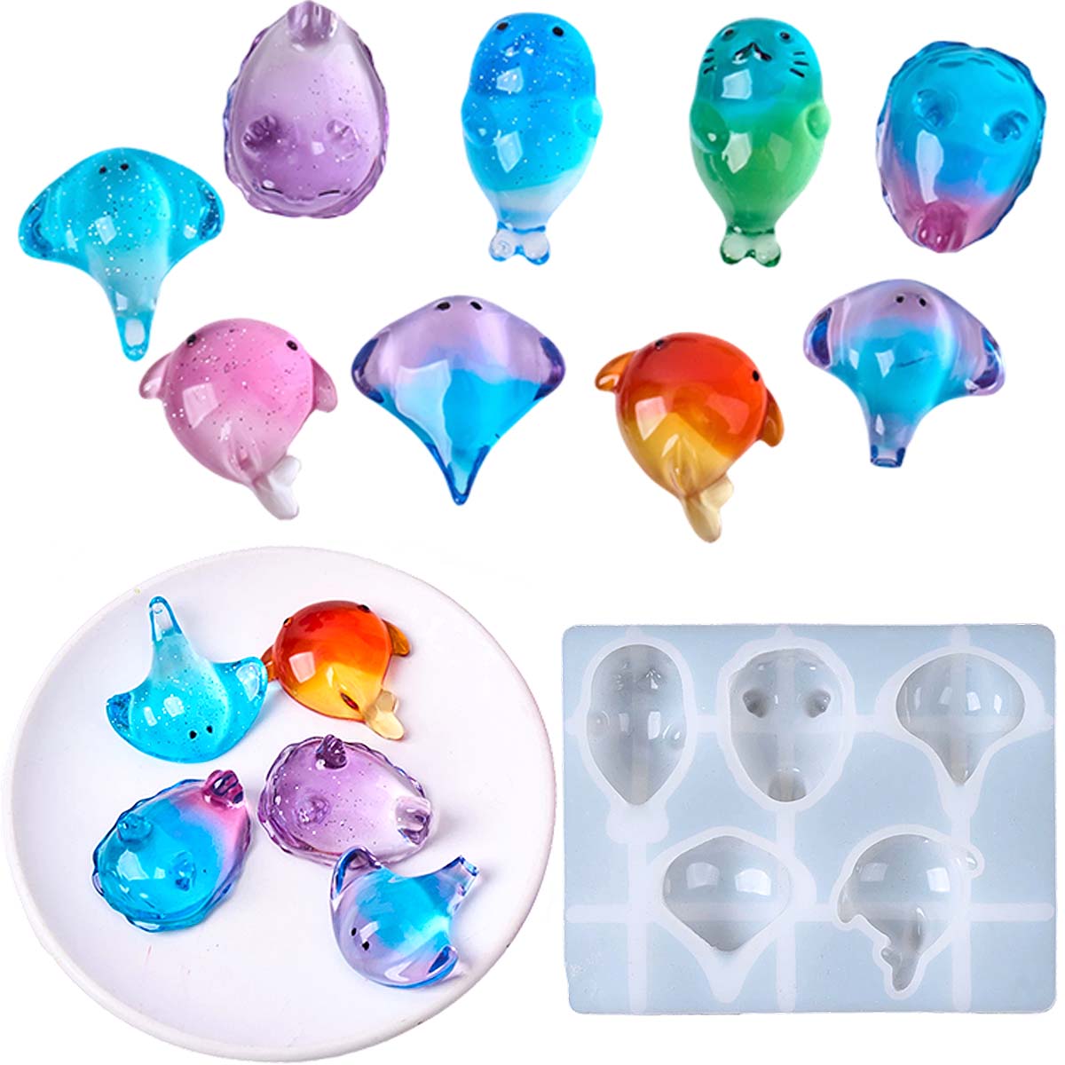 Candle Mold Silicone - 3Dヒーリング可愛いマンタ鯨シリコンモールドDIYキーホルダーバッグチャームソープキャンドルモールドエポキシ樹脂サマーアートギフト製作