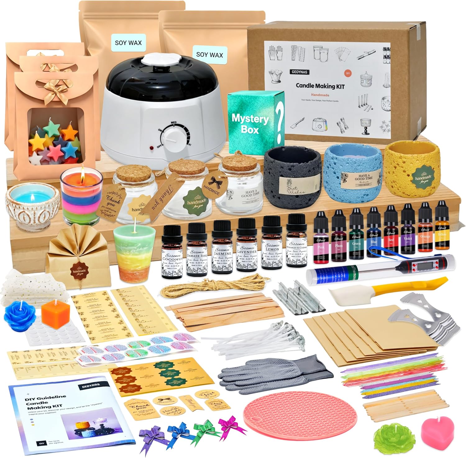 Candle Making For Beginners - 大人と初心者向けの128個入りキャンドル作りキット – ソイワックスキャンドル作り用品、4ポンドのソイワックス、6個入りの長持ちする香り付きワックス、30個入りのキャンドル芯、ワックスメルター – 大人女性向けのクラフト、趣味へのギフト