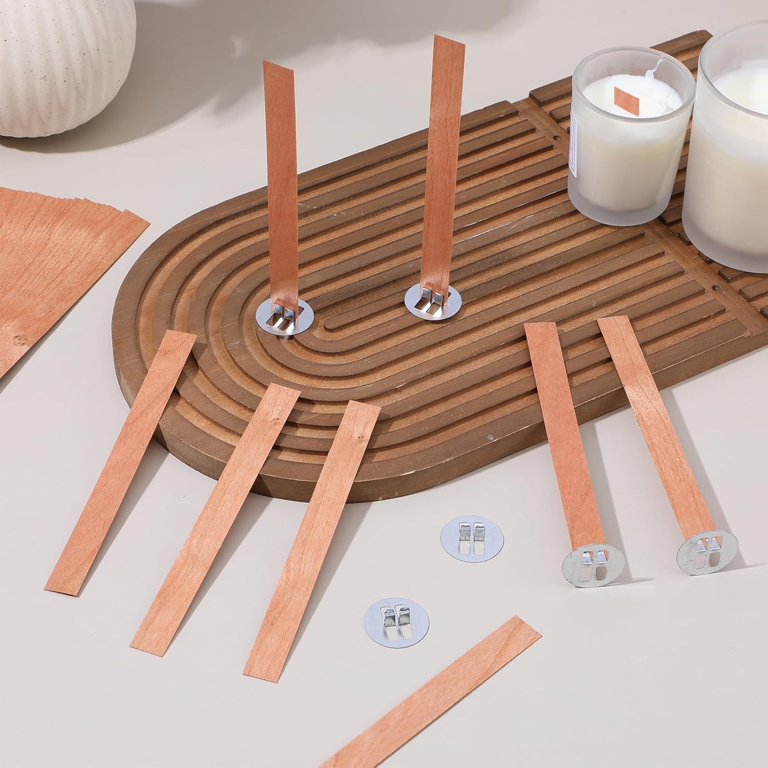 Candle Making Wax Melter - 60個入り木製キャンドル芯 無煙木製芯 金属ベース付き キャンドルソイワックスDIYキャンドル作り用
