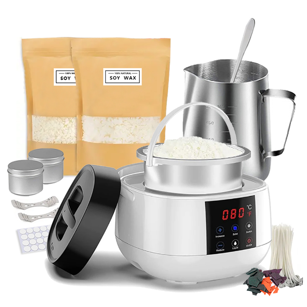 Candle Making For Beginners - 500ml キャンドル作りワックスるつぼ、ワックスポットスマートLCD温度表示大人初心者向け、大豆ワックス、染料芯ステッカー