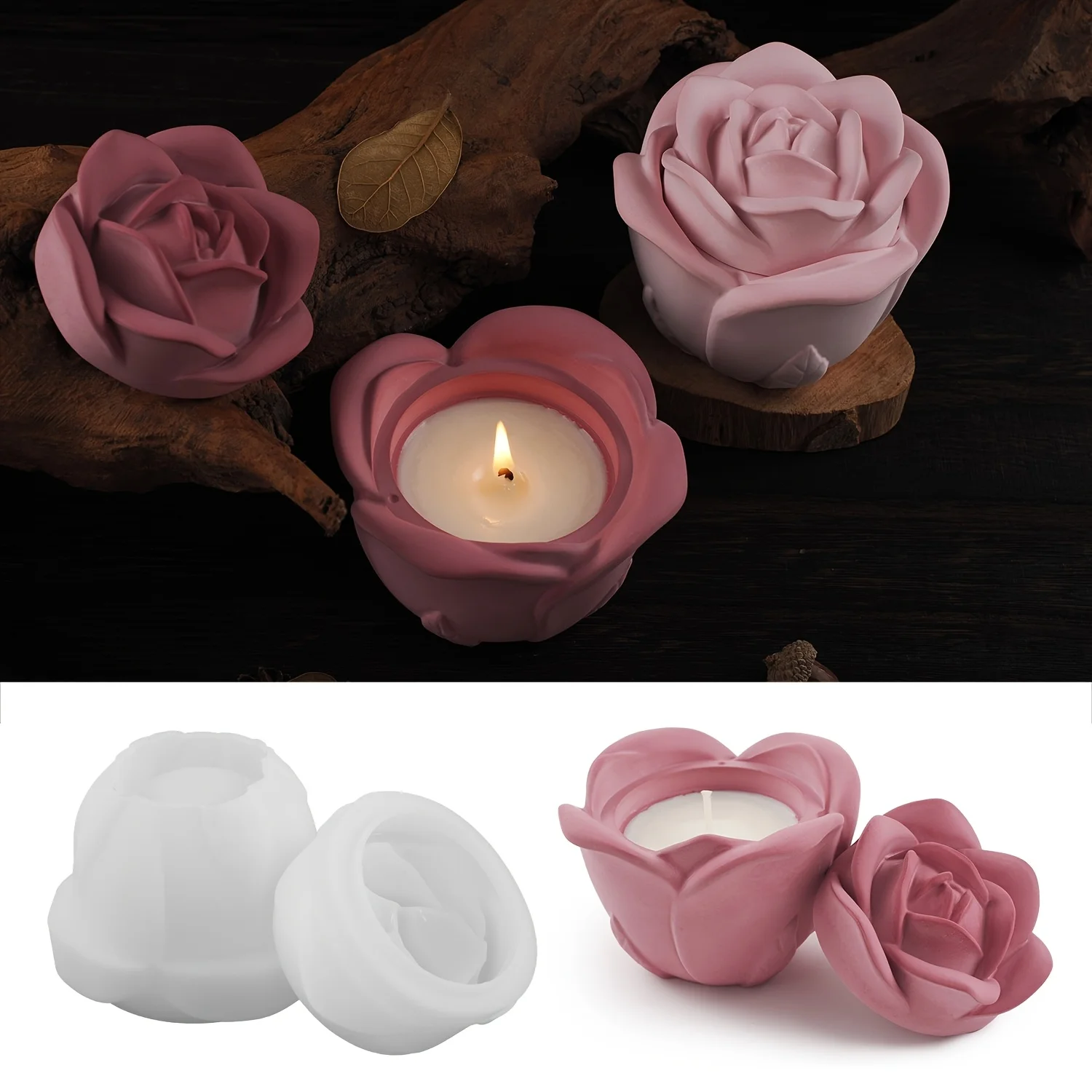 2ピースセット ローズ型シリコンモールド 蓋付き、エポキシ樹 - Candle Mold Silicone のレビューと価格