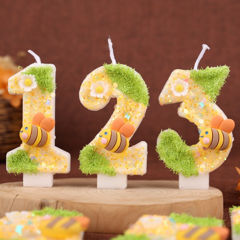 蜂の数字バースデーキャンドル 0-9 ワックスグリーンイエロ - Candle Making Things のレビューと価格