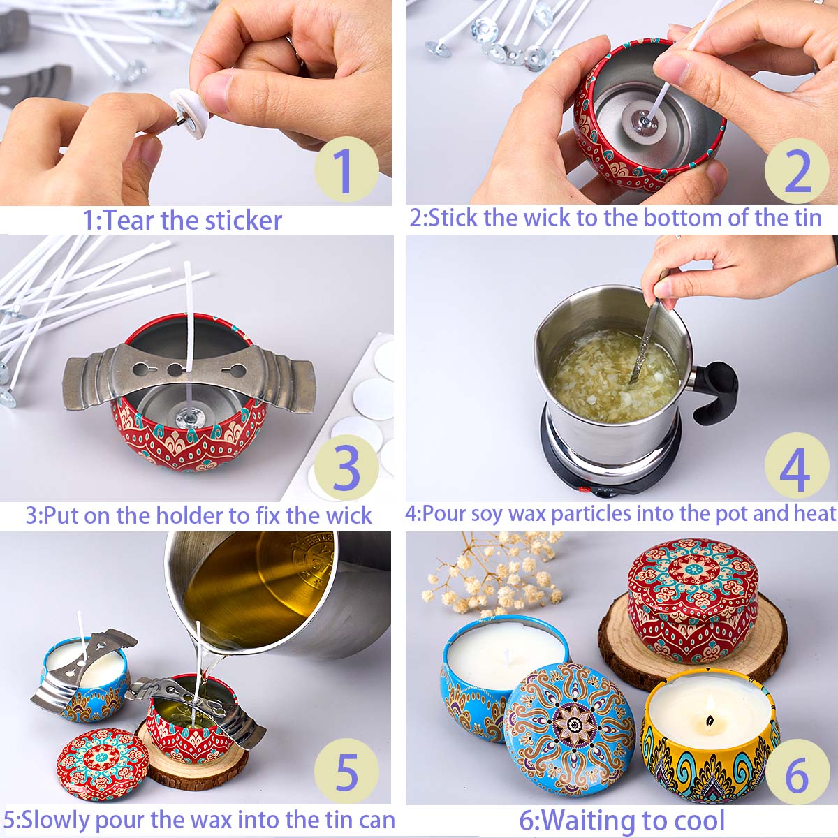 DIYアロマキャンドル作成ツールキット、ソイワックス、芯、ス - Candle Making For Beginners のレビューと価格
